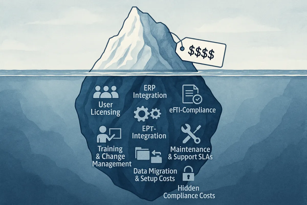 Versteckte TMS-Kosten entlarven: Warum deutsche Unternehmen bei der Software-Auswahl bis zu 40% mehr zahlen als geplant